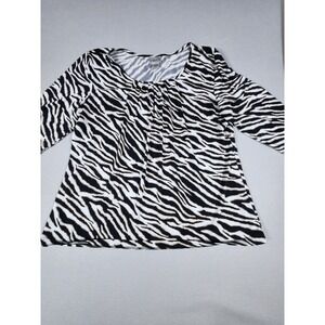 Chico's Womens Blouse Large (3) Black Zebra round-Neck 3/4 Sleeve